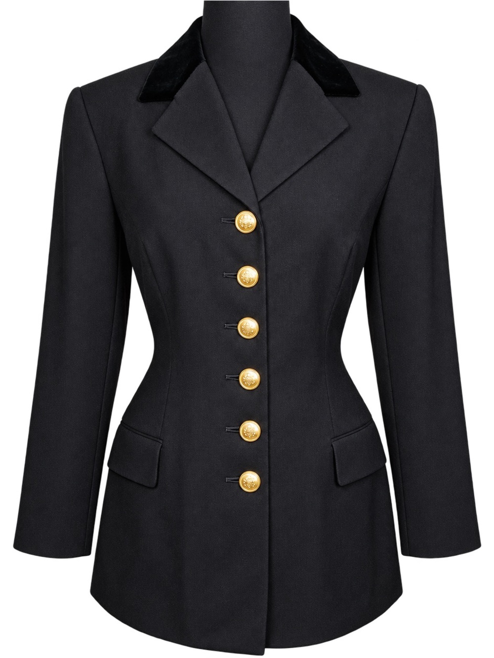 Lord & Taylor 100% Wool Black Tailored Blazer with Gold Buttons